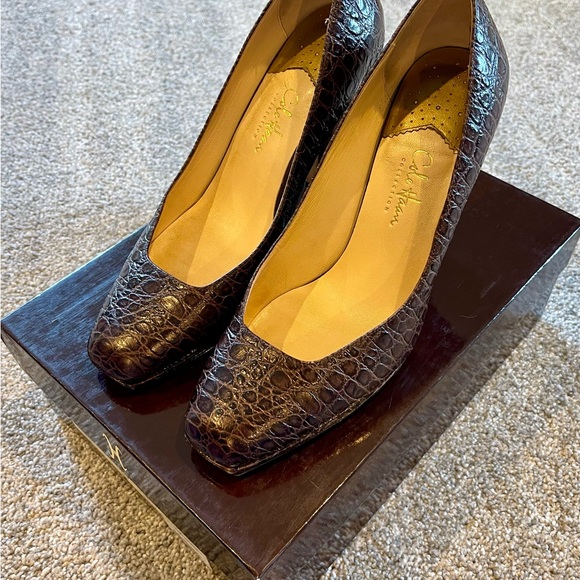 Cole Haan Nike Air Chocolate Croc Leather Heels - Size 8 1/2 - Picture 1 of 10